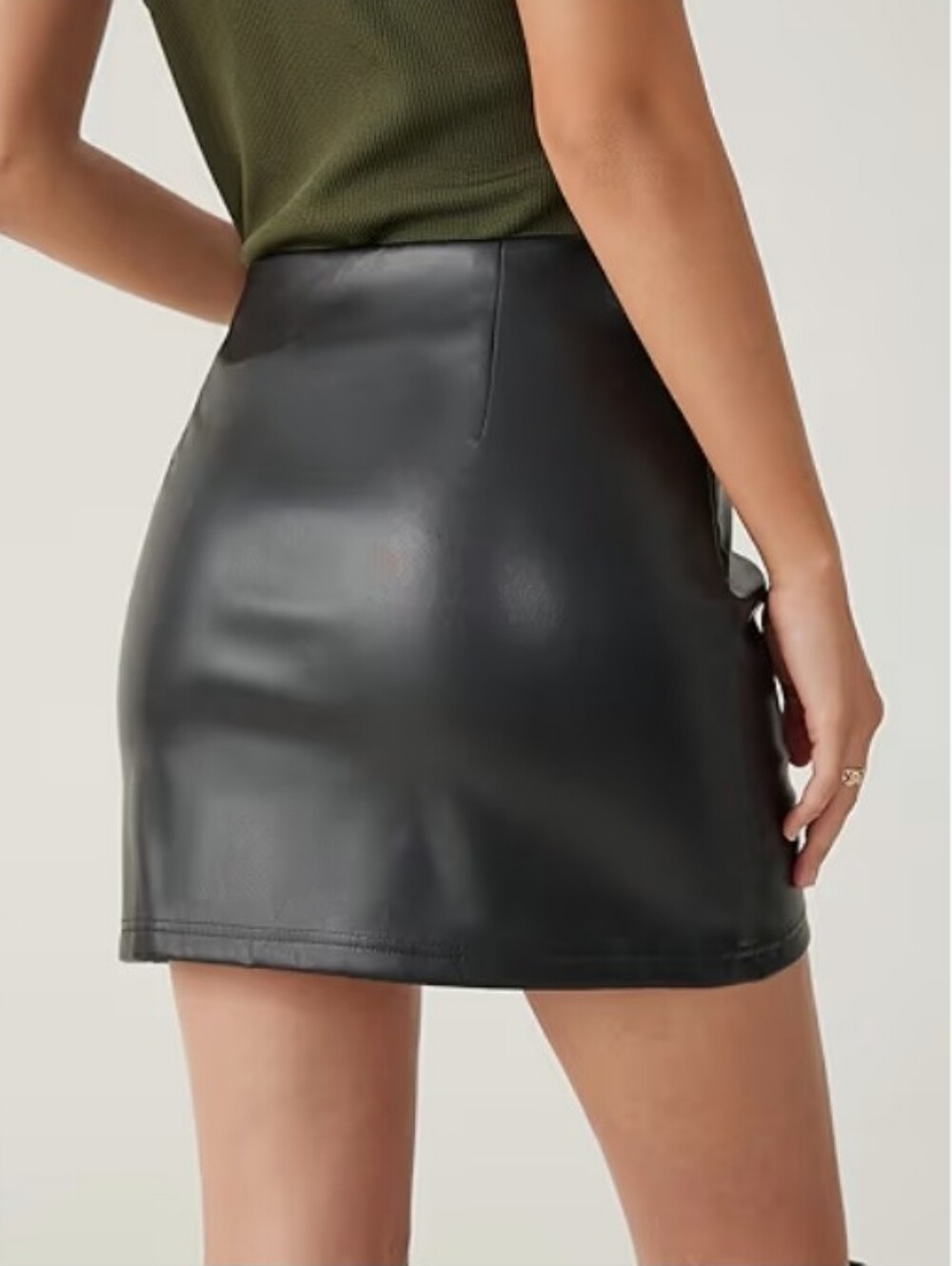 Faux Leather Solid Split Mini Skirt Slit Black Womens Size L Edgy Dark Academia - Picture 2 of 10